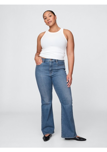 Kadın Mavi High Rise '70S Flare Jean Pantolon indirimleri