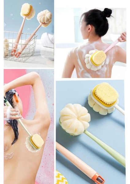 Duş Keyfi Için Çift Taraf Uzun Saplı Fırçalı Vücut Sırt Banyo Lifi