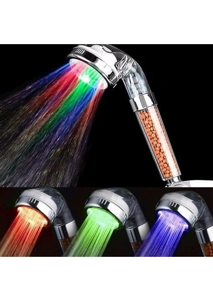 Banyo Keyfi İçin Su Tasarrufl Renk Değiştirir LED Işıklı Basınçlı Duş Başlığı