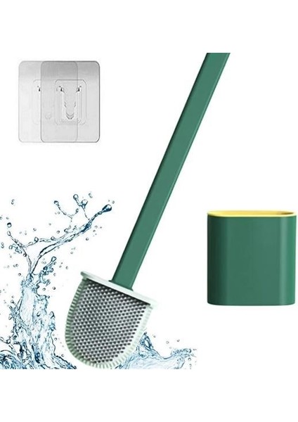 Banyo Hijyeni Için Silikon Başlıklı Kapaklı Duvar Askılı Klozet Tuvalet Fırçası Seti