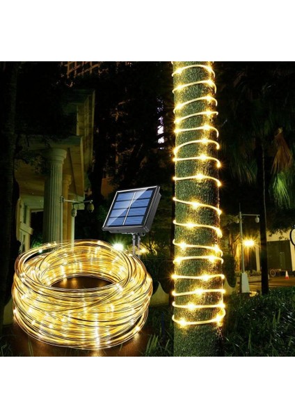 Bahçe Keyfi İçin 10 mt Solar Şarjlı 100LED Gün Işıklı Dekoratif Şerit Aydınlatma