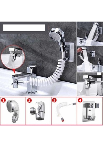 Lavabo Aparatı İçin Hortumlu Ayarlanır Hareketli Banyo Duş Mutfak Musluk Başlığı