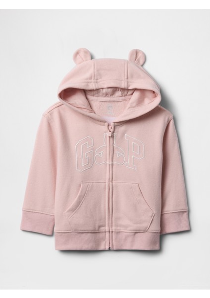 Bebek Pembe Gap Logo Fransız Havlu Kumaş Fermuarlı Sweatshirt