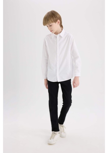 Erkek Çocuk Polo Yaka Oxford Uzun Kollu Basic Düz Gömlek W3215A625SM