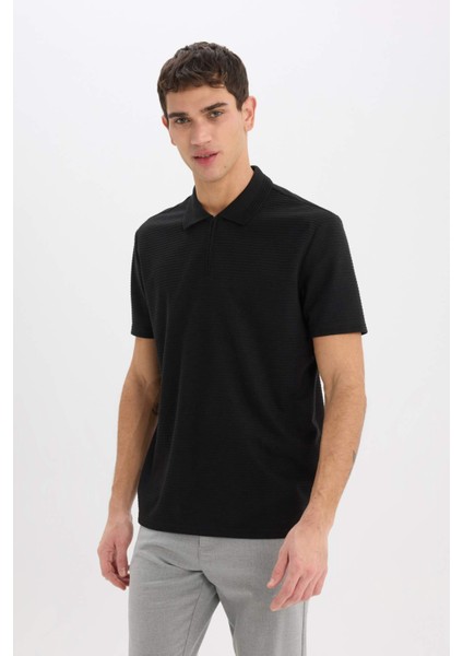 Regular Fit Polo Yaka Yarım Fermuarlı Kısa Kollu Siyah Tişört E4233AX25SM modelleri