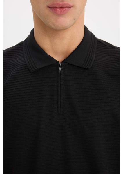 Regular Fit Polo Yaka Yarım Fermuarlı Kısa Kollu Siyah Tişört E4233AX25SM indirimleri