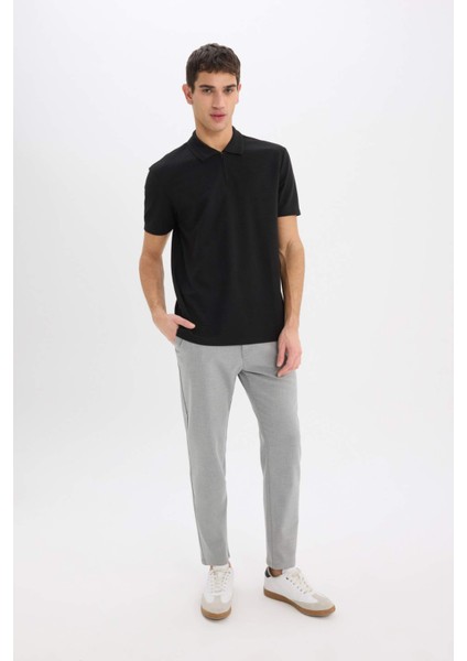 Regular Fit Yarım Fermuarlı Kısa Kollu Siyah Polo Tişört E4233AX25SM