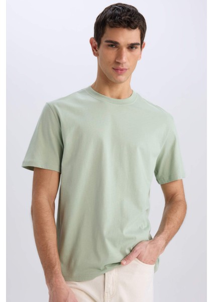 New Regular Fit Bisiklet Yaka Basic Düz %100 Pamuk Kısa Kollu Tişört V7699AZ25SP