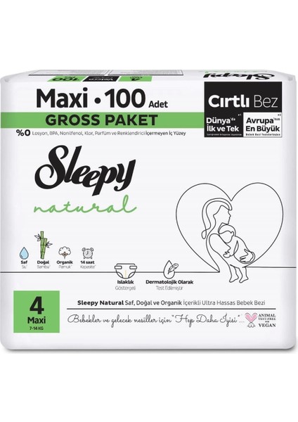 Nessiworld Sleepy Natural Bebek Bezi Gross Paket 4 Beden 7-14 kg 100 Adet