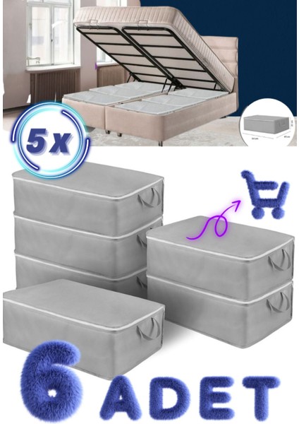 6 Adet Büyük Boy Bazaaltı ve Çekyat Hurç 64 x 45 x 22 cm Antrasit Gri Baza Altı Hurç Saklama Hurcu
