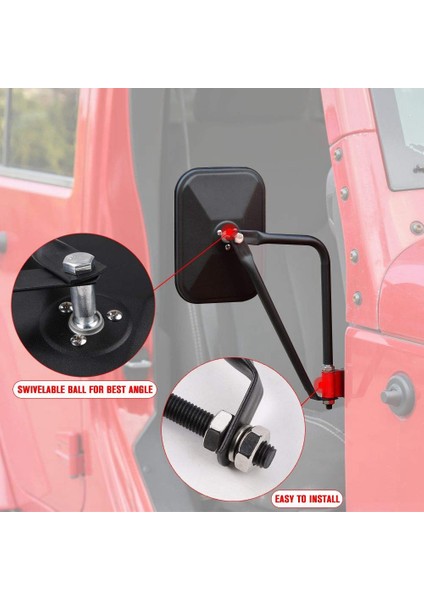 Wrangler Cj Yj Tj Jk Jl ile Uyumlu Araba Yan Aynalar Kare Kapısız Dikiz Aynaları Kurulumu Kolay (Yurt Dışından) fiyatları
