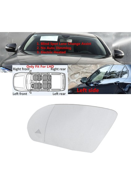 Sol Kanat Dikiz Aynası Cam Kör Nokta Isıtmalı - C,e,s,glc Sınıfı W205 W222 W213 X253 2013-2021 ile Uyumlu (Yurt Dışından)