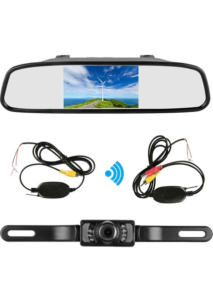 4.3 Inç Araba Tft LCD Ayna Monitör Kablosuz Ters Araç Dikiz Yedekleme Kamera Seti (Siyah) (Yurt Dışından)