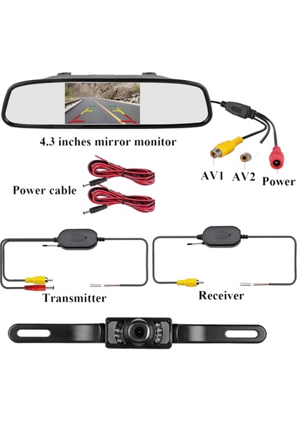 4.3 Inç Araba Tft LCD Ayna Monitör Kablosuz Ters Araç Dikiz Yedekleme Kamera Seti (Siyah) (Yurt Dışından) fırsatları