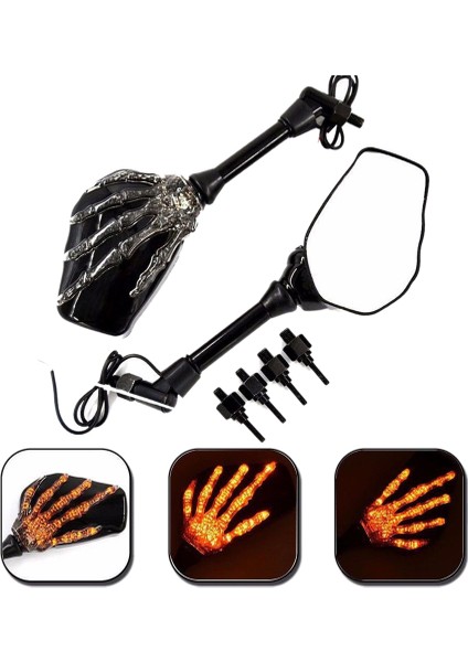 Motosiklet Dikiz Aynası Kafatası El Desen Hayalet Pençe LED Işık Dönüş Sinyali Ayna Fit 10MM 8mm Konu Cıvata Motor Ayna (Yurt Dışından)
