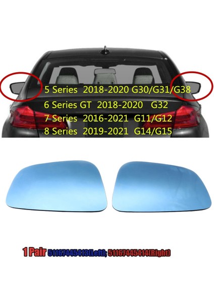 2 Adet ile Uyumlu 5 Serisi G30 F90 6 Serisi Gt G32 Kapı Kanat Ayna Cam Isıtmalı 51167445413 51167445414 (Yurt Dışından)