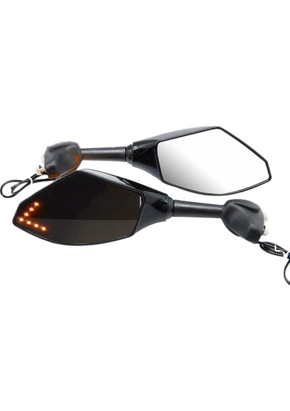 2 Adet Motosiklet Dikiz Aynası Yan Görünüm Amber LED Dönüş Sinyali Göstergesi ile Uyumlu (Yurt Dışından)