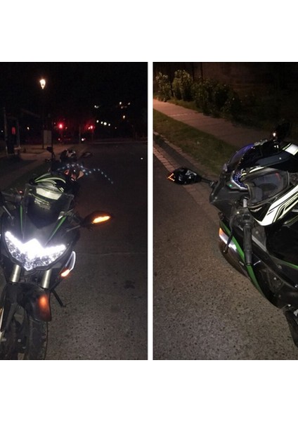 2 Adet Motosiklet Dikiz Aynası Yan Görünüm Amber LED Dönüş Sinyali Göstergesi ile Uyumlu (Yurt Dışından)