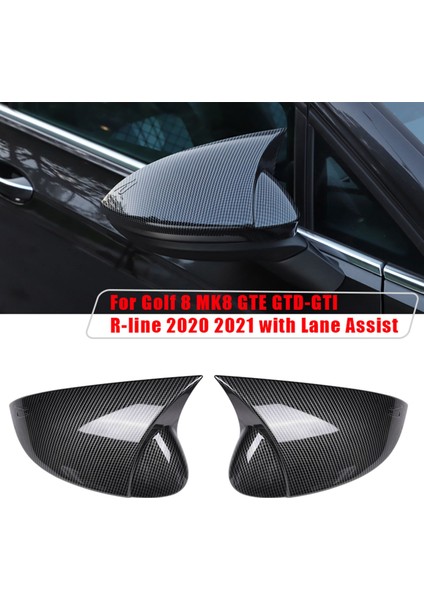 Karbon Fiber Yan Ayna Dikiz Aynası Kapağı Kapağı Öküz Boynuz Golf 8 Mk8 Gte Gtd 2020 2021 ile Uyumlu Assist ile (Yurt Dışından)