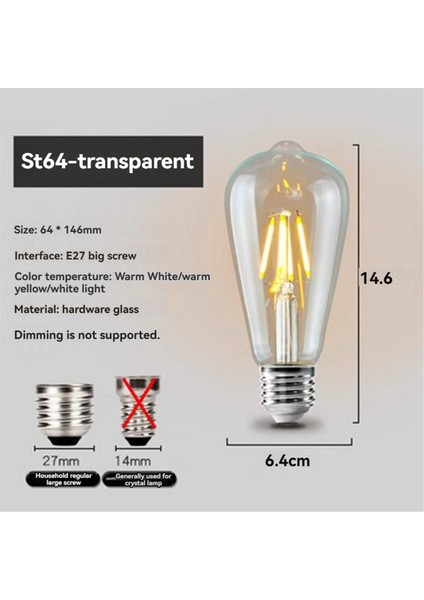 4W Vintage E27 Ampul C35 ST64 G80 G95 G125 T185 LED Retro 2200K Armatür Dekorasyon Aydınlatma (Yurt Dışından) fırsatları