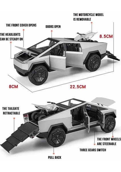 Cybertruck Model Kamyon Gümüş Pikap 1/24 Çocuklar Için Sesli ve Işıklı Döküm Metal Oyuncak Arabalar-Siyah (Yurt Dışından) fiyatları