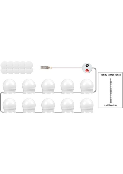 Ayna Için LED Vanity Işıkları USB 10 Kısılabilir Ampul Ayarlanabilir 3 Renk Makyaj Ampulü (Yurt Dışından)