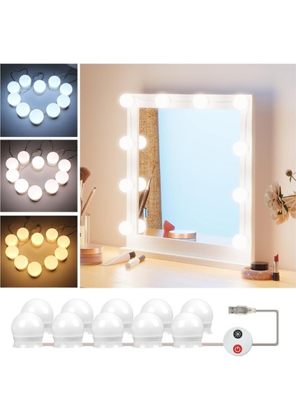 Ayna Için LED Vanity Işıkları USB 10 Kısılabilir Ampul Ayarlanabilir 3 Renk Makyaj Ampulü (Yurt Dışından)