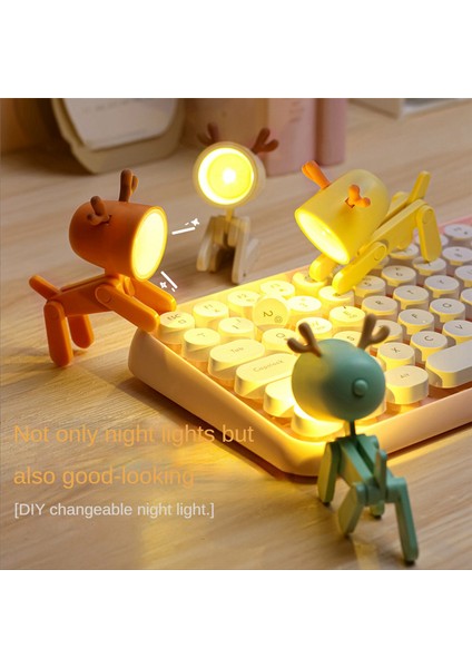 Mini Gece Lambası LED Ayarlanabilir Masa Kitap Sevimli Hayvan Göz Koruması Masa Lambası Ev Odası Dekor, Geyik Yeşil (Yurt Dışından)