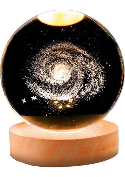 Içinde Oymalı Top, Aydınlık Süsleme, Yıldızlı Hediye Ahşap Taban, Galaksi ile Kristal Renkli Gece Lambası (Yurt Dışından)