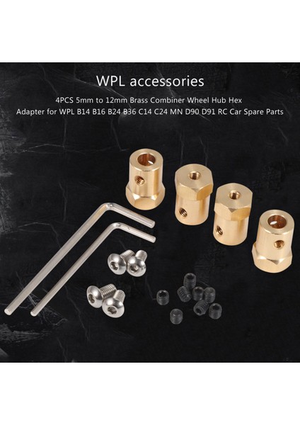 4 Adet 5mm Ila 12MM Pirinç Kombinasyon Tekerlek Göbeği Altıgen Adaptörü B14 B16 B24 B36 C14 C24 Mn D90 D91 Rc Araba Yedek Parçaları (Yurt Dışından)