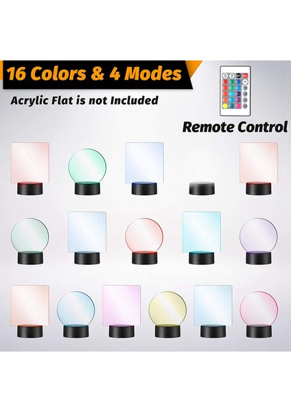12 Parça 3D Gece LED Işık Lamba Tabanı 16 Renk Taban, Akrilik ve Reçine Cam Için Dekoratif (Siyah) (Yurt Dışından)