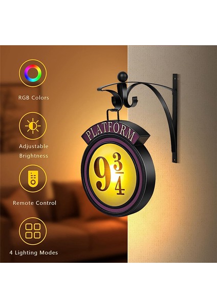 Platform 9 3/4 Gece Lambası Uzaktan Kumanda ile 16 Renk Asılı Oda Dekor Duvar Lambası ¾ Burcu Dekorasyon Işıkları (Yurt Dışından)