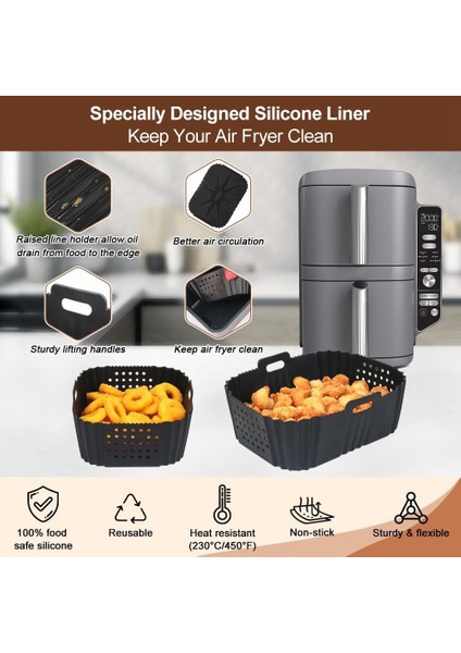 SL401 Çift Yığın 2 Sepet Yeniden Kullanılabilir Dikdörtgen Delikli Silikon Gri Için Hava Fritöz Kaplamaları (Yurt Dışından)