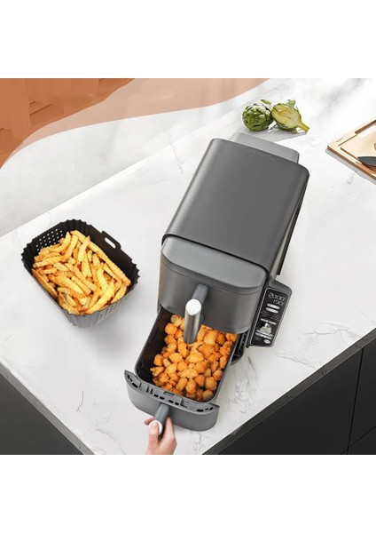 SL401 Çift Yığın 2 Sepet Yeniden Kullanılabilir Dikdörtgen Delikli Silikon Gri Için Hava Fritöz Kaplamaları (Yurt Dışından)