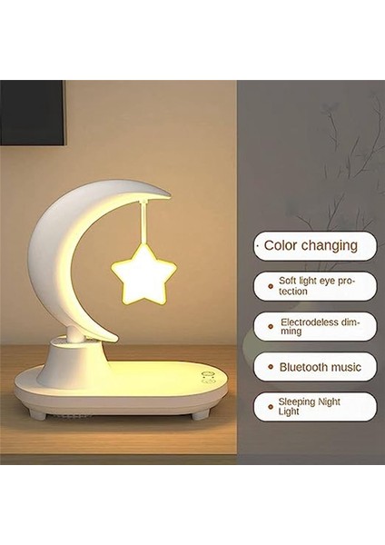 3-In-1 Bluetooth Ses Kablosuz Şarj LED Başucu Romantik Renkli Atmosfer Gece Lambası Yatak Odası Işığı (Yıldız) (Yurt Dışından)