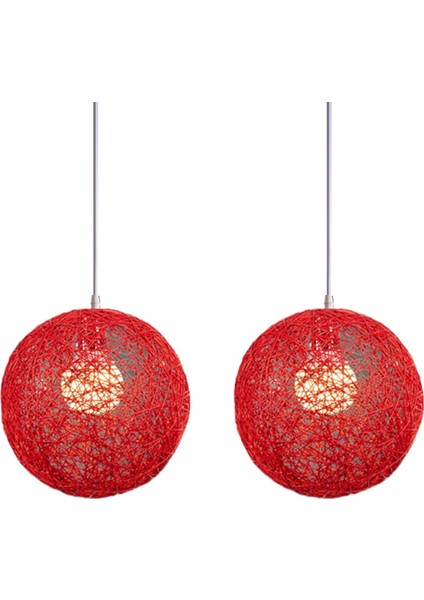 2x Kırmızı Bambu, Rattan ve Top Avize Bireysel Yaratıcılık Küresel Yuva Abajur (Yurt Dışından)