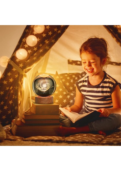 Içinde Oymalı Top, Aydınlık Süsleme, Yıldızlı Hediye Ahşap Taban, Ay ile Kristal Renkli Gece Lambası (Yurt Dışından)