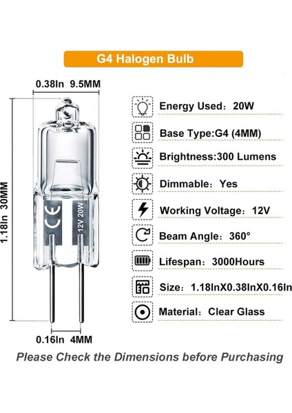 G4 Ampul, 20 Paket Halojen 12V 20W Bi-Pin Tabanlı, Kabin Ampulleri Için Yüksek Çıkışlı Ampul 300LM (Yurt Dışından)