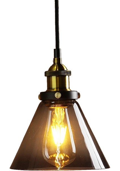 Vintage Endüstriyel Metal Siyah Gri Cam Abajur Loft Sarkıt Lamba Retro Tavan Aydınlatma Armatürü Çap 18CM Cam Abajur Pirinç (Yurt Dışından)
