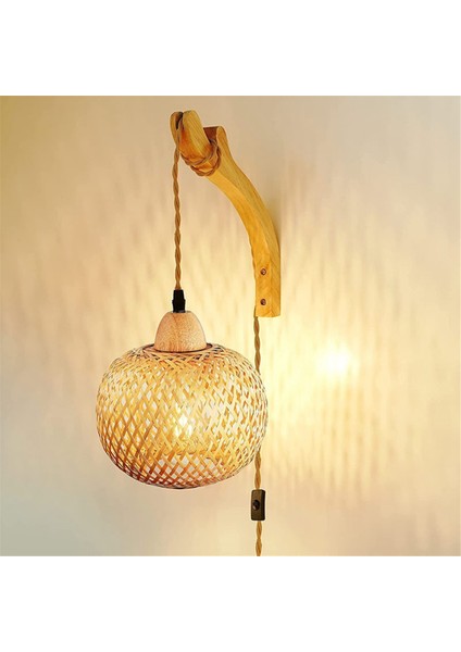 Retro Japon Tarzı Bambu Başucu Duvar Lambası Restoran Rattan Lampmine Yatak Odası Arka Plan Lambaları Abd Fişi-B (Yurt Dışından)