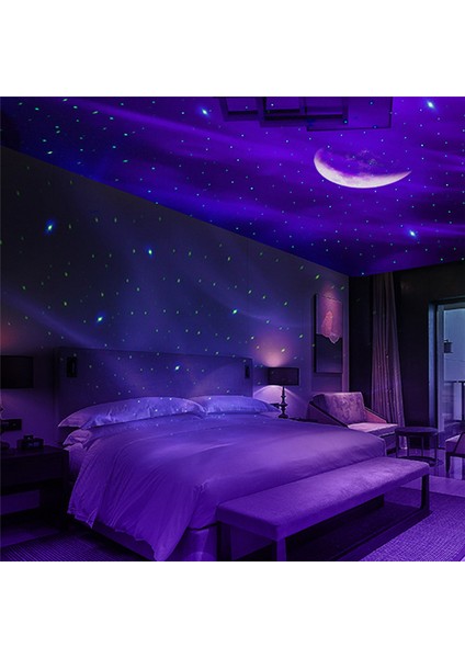 Yıldızlı Projektör Galaxy Gece Lambası, Bluetooth Hoparlörlü Projeksiyon Lambası Uzaktan Müzik Dekoru-Beyaz (Yurt Dışından)