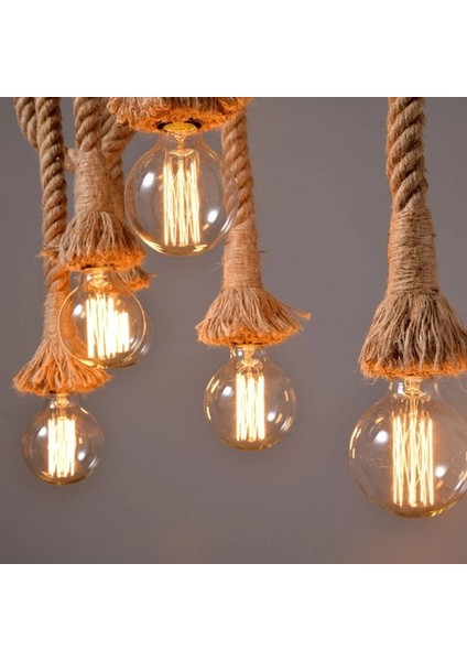 Retro Halat Sarkıt Lambalar Endüstriyel Çatı Katı Eski Uzun Tek Rattan Asılı Lamba LED AMPULLER-100CM (Yurt Dışından)