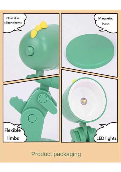 LED Gece Işıkları Karikatür Hayvan Katlanır Masa Lambası Sevimli Hayvan Şekli Göz Koruma Lambası, Yeşil Dinozor (Yurt Dışından)