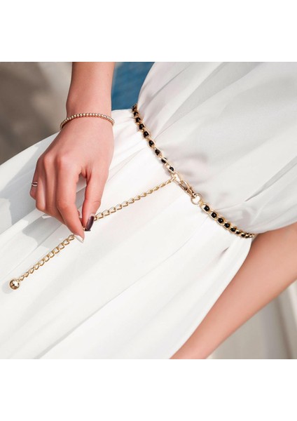 Moda Zarif Bayanlar Metal Ayarlanabilir Ince Bayanlar Bel Zinciri Kadın Kemerli Elbise Kemeri Inci Dekoratif Elbise Aksesuarları (Yurt Dışından)