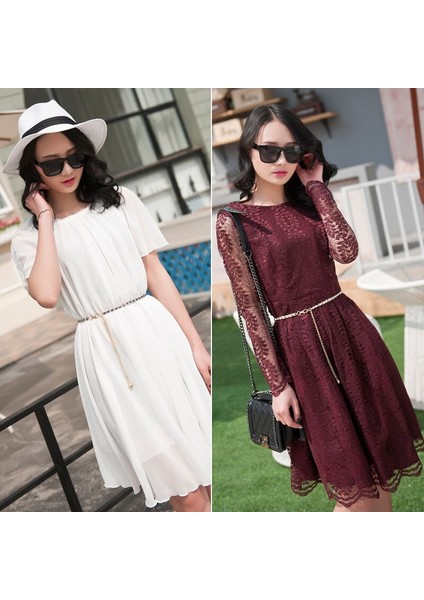 Moda Zarif Bayanlar Metal Ayarlanabilir Ince Bayanlar Bel Zinciri Kadın Kemerli Elbise Kemeri Inci Dekoratif Elbise Aksesuarları (Yurt Dışından) fiyatları