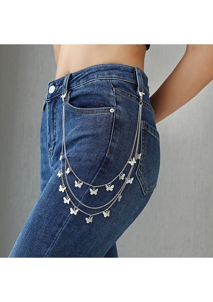 45 cm Kelebek Pantolon Zinciri Kadın Unisex Metal Bel Zinciri Kot Pantolon Zincir Kemer Harajuku Gotik Dekor Anahtarlık (Yurt Dışından) modelleri