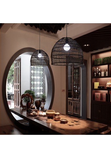 Rattan Lamba Sarkıt Işık Vintage Asılı LED Oturma Odası Yemek Odası Ev Dekoru Kafe Restoran Hanglamp (Yurt Dışından) indirimleri