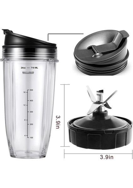 Blender BL450-30 BL456-30 BL480-30ECT Için 2x Yedek Parça, 24OZ Bardaklar ve 7 Kanatlı Bıçak (Yurt Dışından)