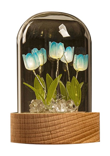 Lale Gece Lambası El Yapımı Dıy Malzeme Kız Oturma Odası Masaüstü Romantik Ortam Lambası-Mavi (Yurt Dışından)