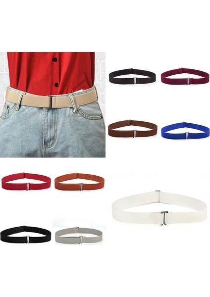Elastik Streç Bel Kemeri Düz Toka Kadın Düz Renk Yumuşak Görünmez Kot Pantolon Kemer No Show Ayarlanabilir Boyutu Elastik Bant (Yurt Dışından)